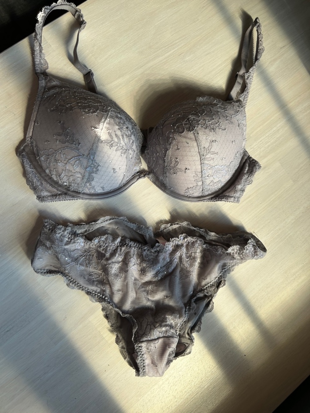 Victoria's Secret Taupe Lace Demi Bra & Bikini Set